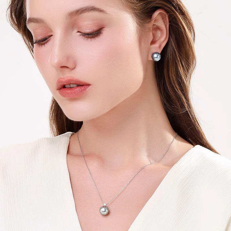 Platinum grey pearl earrings, 18K gold Hepburn earrings, elegant and high-end earrings