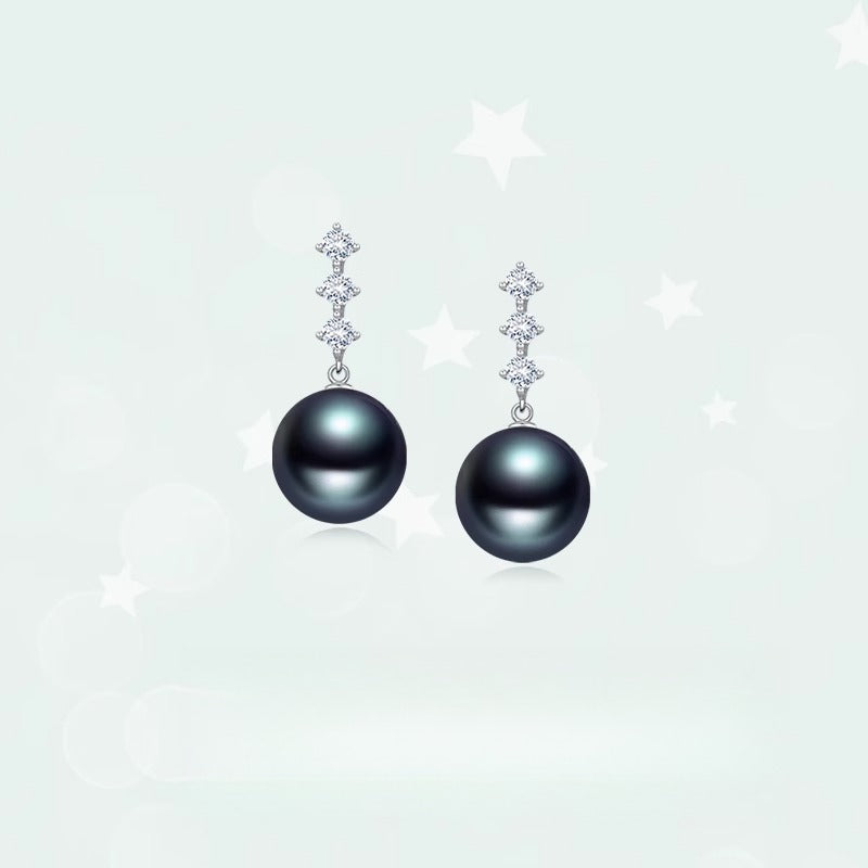 Black pearl earrings, 18K gold natural diamond earrings, elegant and understated luxury earrings