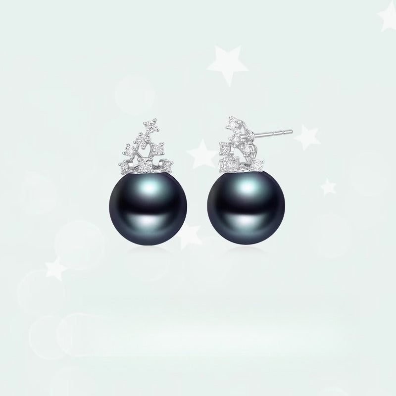 18K金大溪地黑珍珠鑽石耳環 女性專用