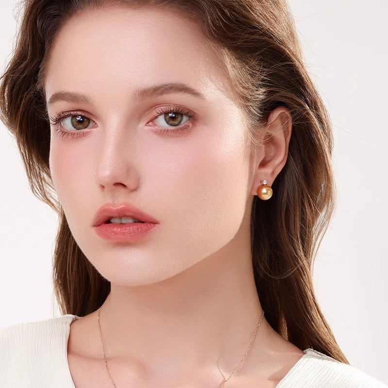 南洋金珍珠耳環 18K金黛安娜王妃鑽石耳環 氣質耳環