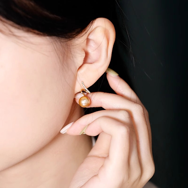 18K Gold Geometric Diamond Earrings with Pearls and Gems - Elegant and Suitable for Professional Work Attire
