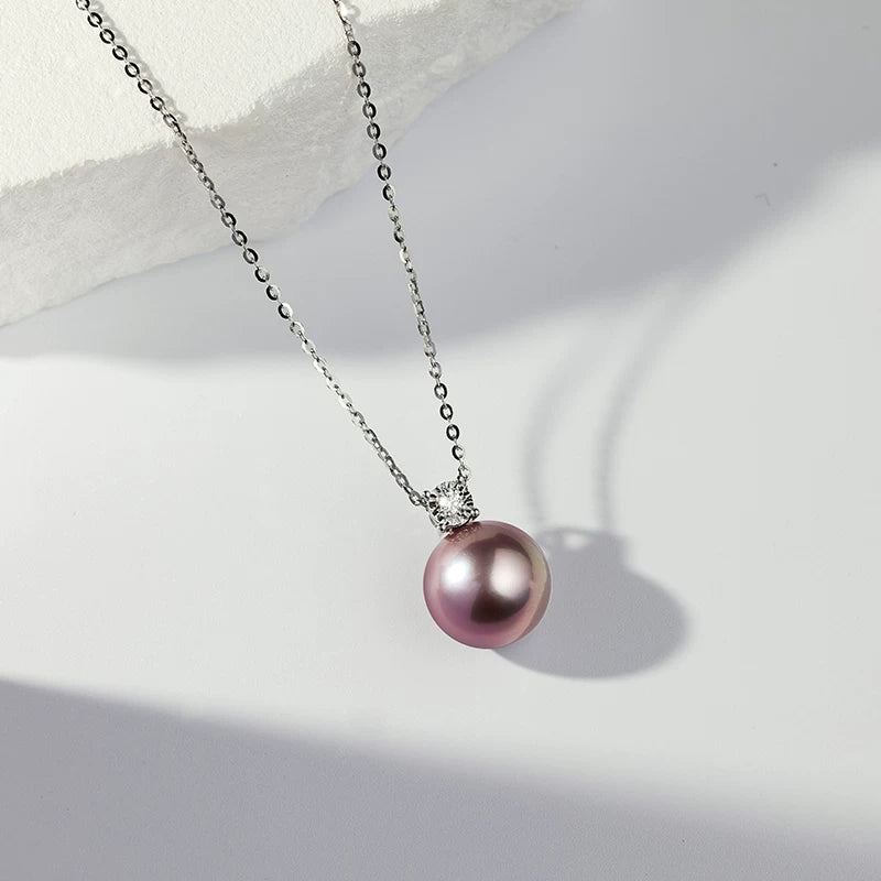 Purple Edison Pearl Pendant, Princess Diana Style, 18K Gold, Perfect Round, High Luster Pearl Clavicle Necklace, Gift for Girlfriend