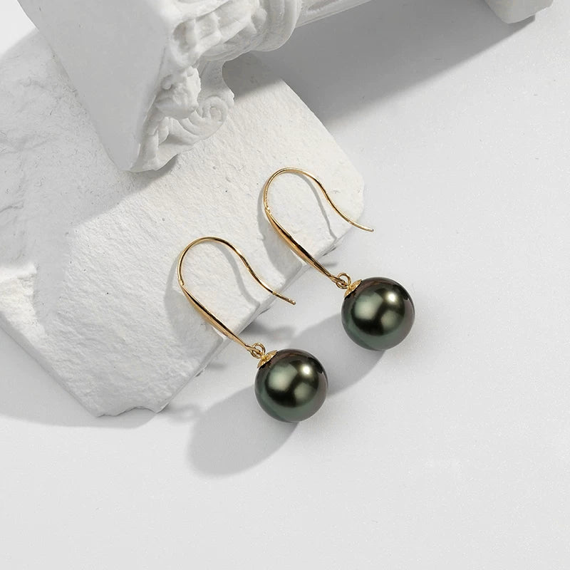 Tahitian Black Pearl Drop Earrings 18K Gold Saltwater Pearl Earrings High-End Jewelry Dangle Earrings Versatile Earrings Gift