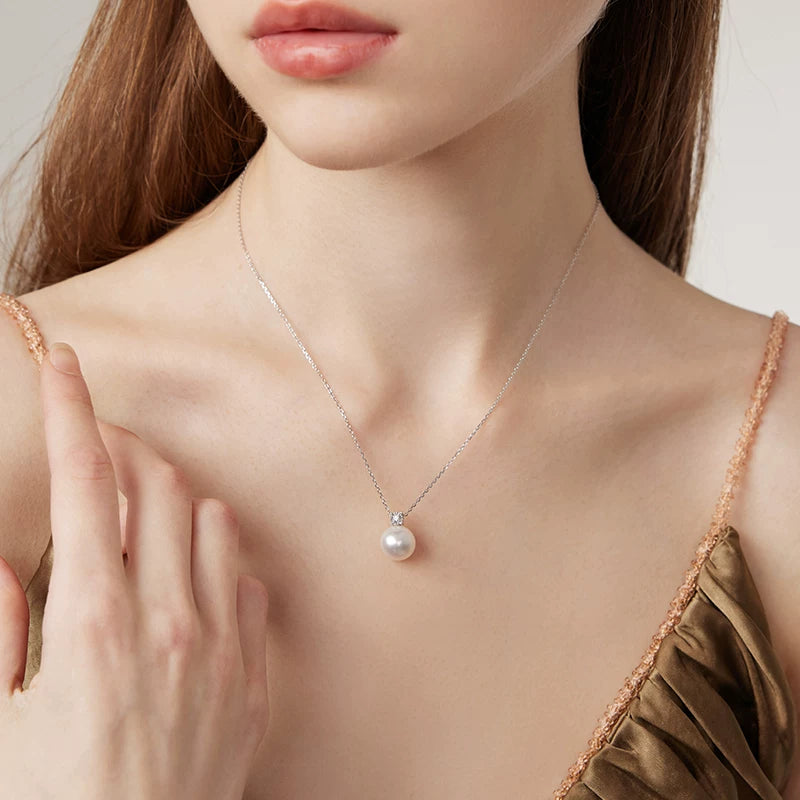 Australian White Pearl Princess Pendant 18K Gold Diamond Necklace Round Seawater Pearl Choker High-End Jewelry