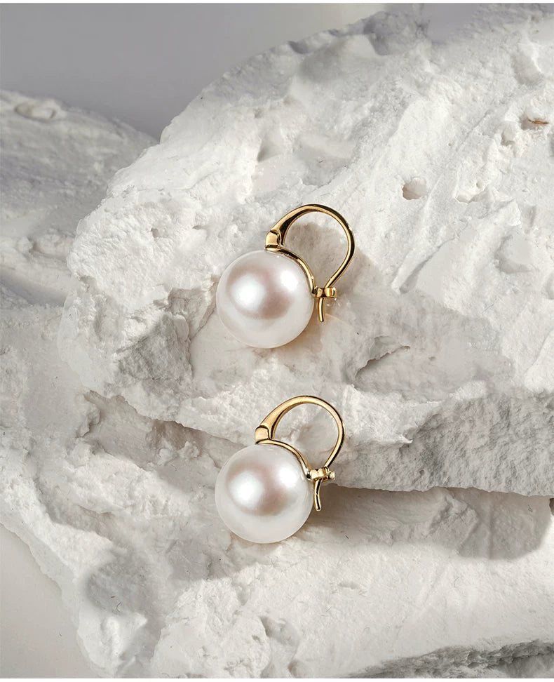 Edison Pearl Earrings 18K Gold Hoops Round Freshwater Pearl Earrings High-End Jewelry Gift