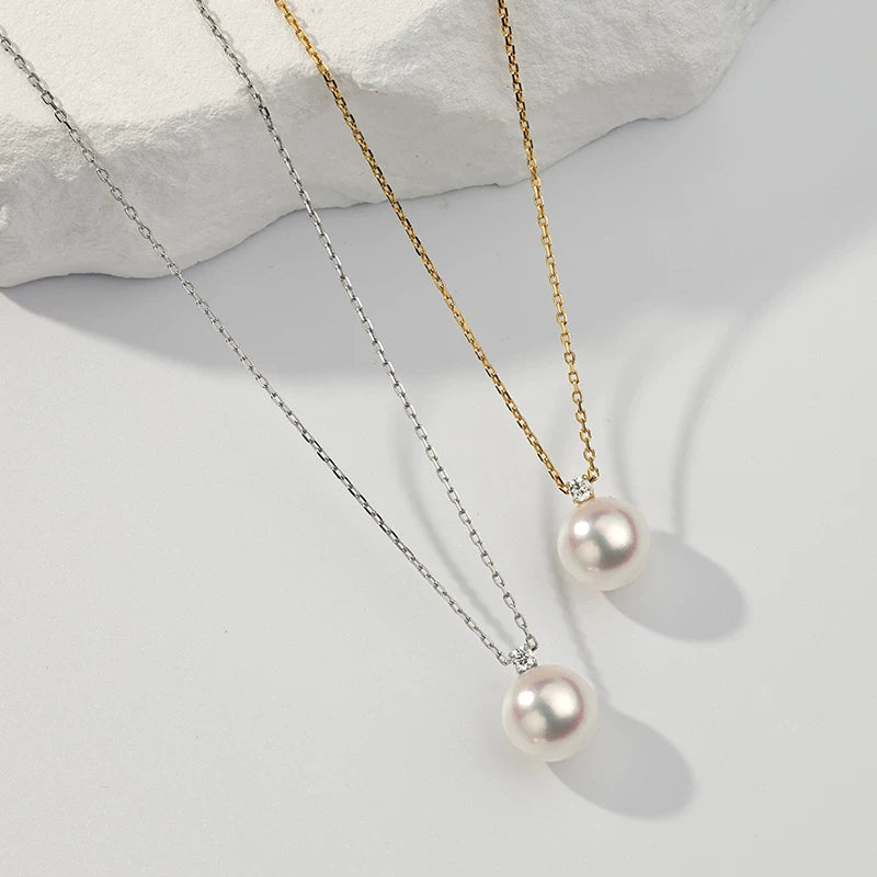 Akoya海水珍珠吊墜王妃款項鍊鑽石項墜首飾高級感珍珠鎖骨鏈送禮