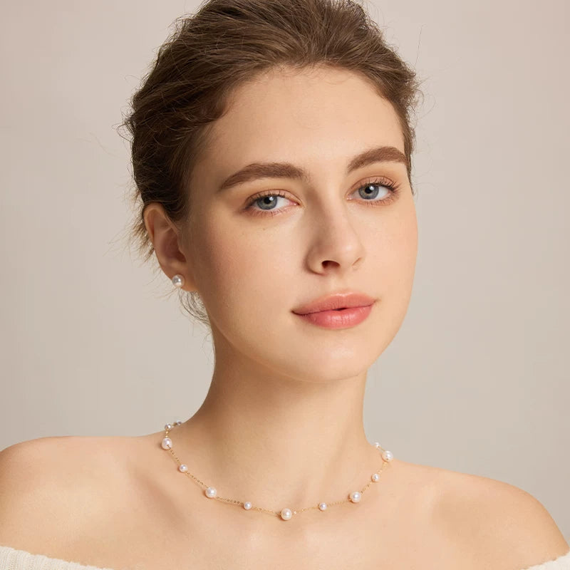 Natural Freshwater Pearl "Full Sky Stars" 18K Gold Necklace, Fashionable and Versatile Clavicle Chain, Designed for Women