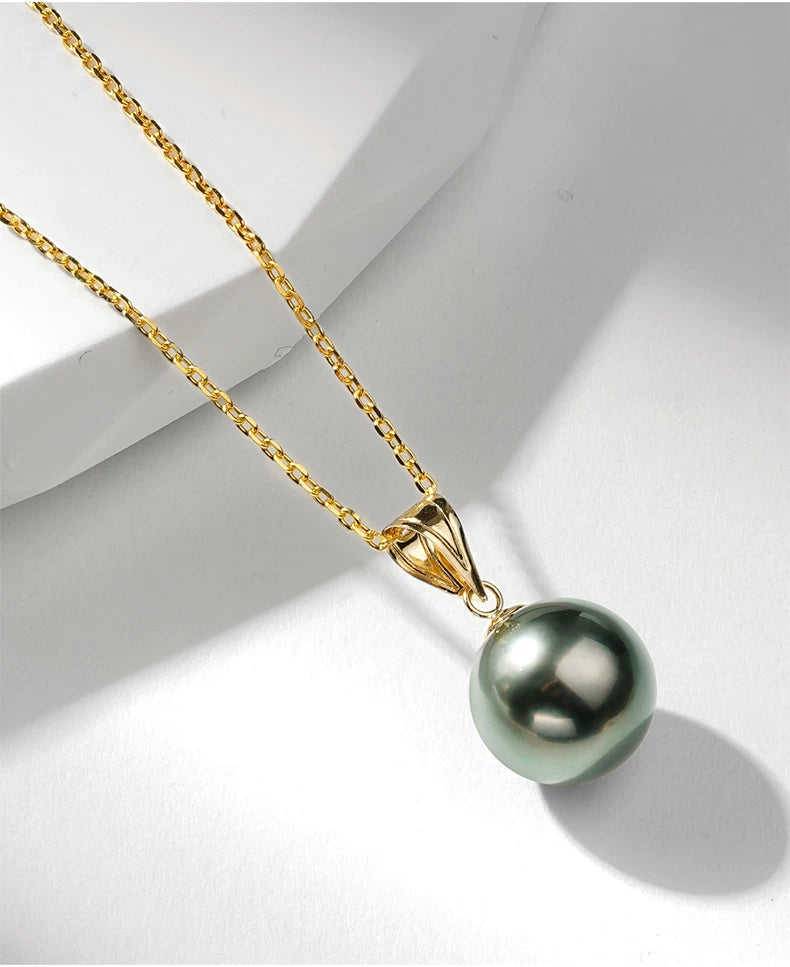 Tahitian Black Pearl Pendant, 18K Gold Melon Seed Clasp, Necklace, Jewelry, Saltwater Pearl, Clavicle Chain, Gift, Ornament