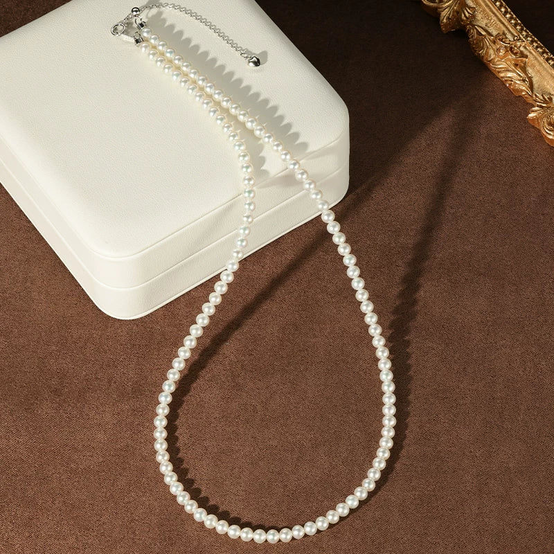 Small Pearl Necklace S925 Silver Natural Freshwater Pearl Choker Simple Versatile Gift for Girlfriend