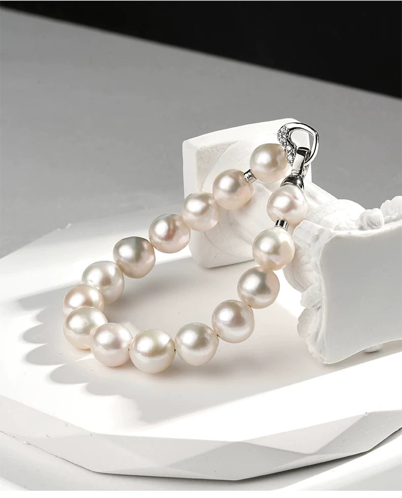 Edison Pearl Bracelet with Heart Clasp, Natural Freshwater Pearl Strand, Elegant Bangle, Pearl Jewelry for Women