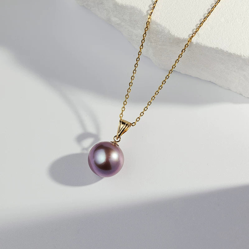 Edison Freshwater Pearl Pendant 18K Gold Necklace Perfectly Round Natural Pearl Clavicle Chain Choker Jewelry Gift for Mom