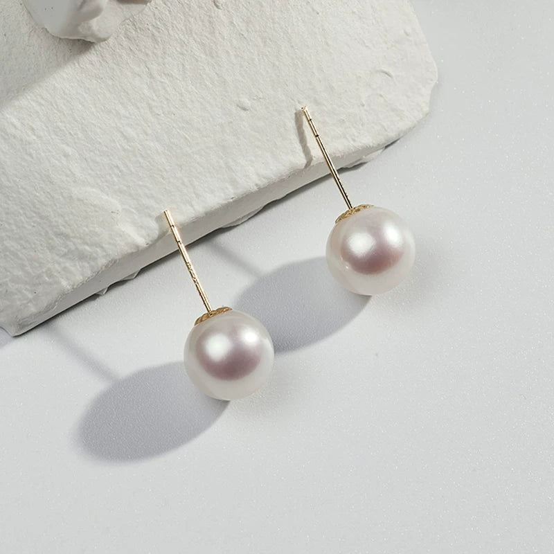 Akoya Saltwater Pearl Stud Earrings 18K Gold Strong Luster Natural Pearl Earrings Elegant Versatile Jewelry for Women