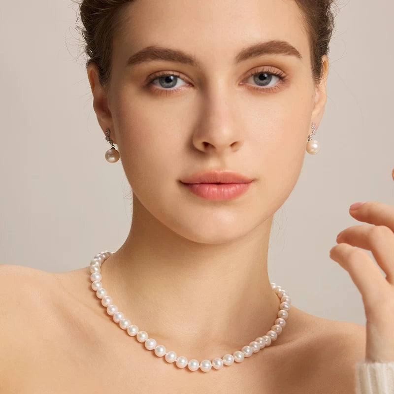 High-Quality Freshwater Pearl Necklace S925 Silver Beaded Chain Versatile Choker Natural Pearl Strand Sweater Chain Gift