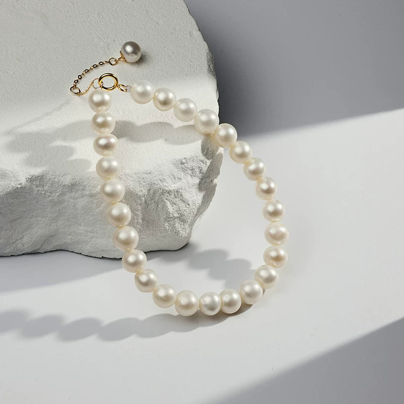 Pearl bracelet with small beads, 18K gold, nearly round natural freshwater pearls, bracelet for women, high-end gift.