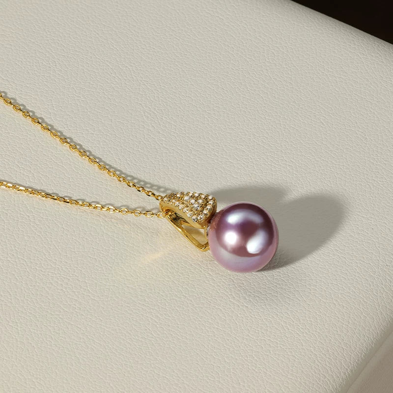 Purple Edison Pearl Pendant S925 Silver Necklace Freshwater Pearl Fashion Versatile Neckpiece Gift for Mom