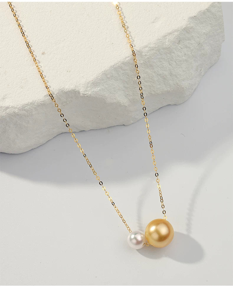 South Sea Golden Pearl Necklace, 18K Gold Pendant, Double Pearl Choker, Versatile Clavicle Chain, Gift for Girlfriend, High-End Jewelry