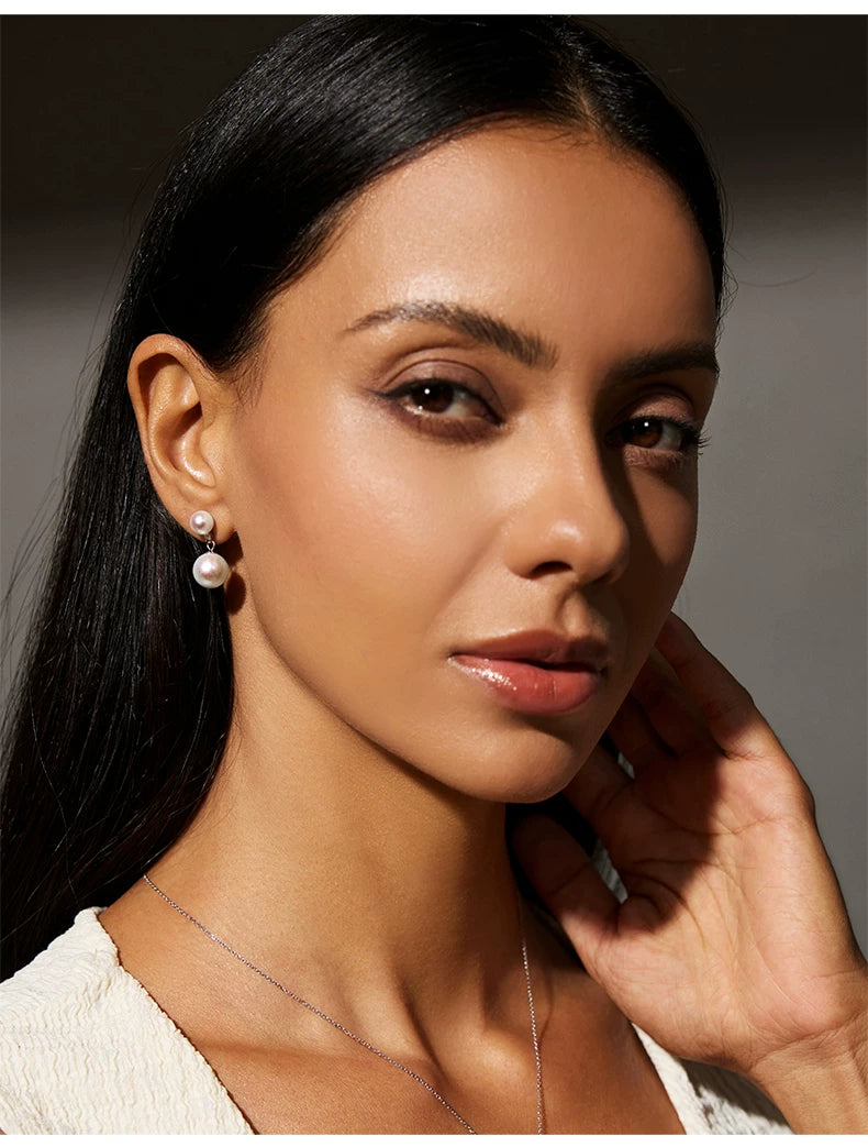 Natural Pearl Stud Earrings S925 Silver Two-Way Wear Freshwater Pearl Earrings High-End Temperament Jewelry for Women