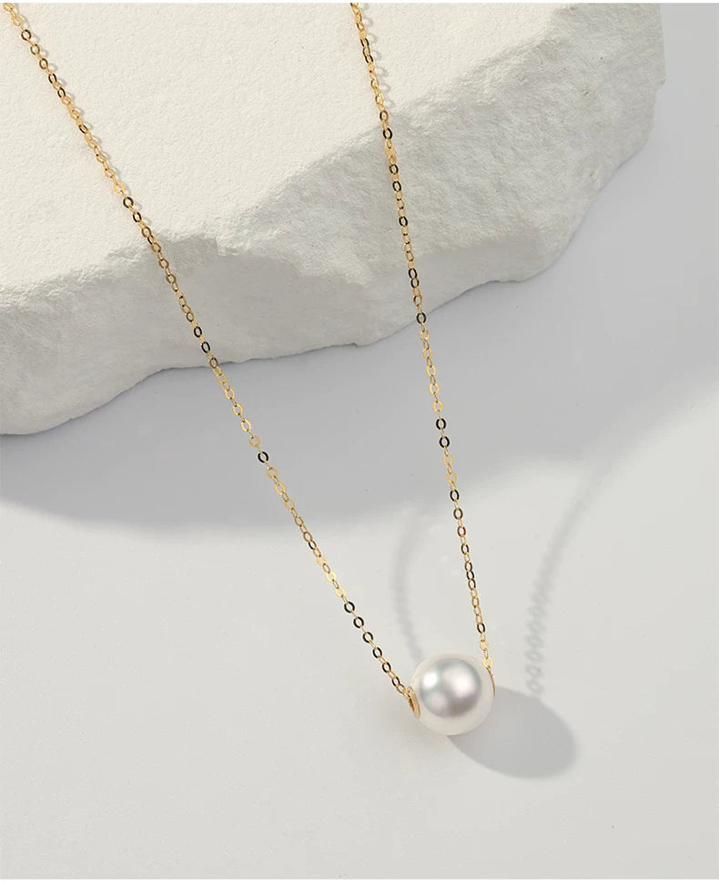 Akoya Seawater Pearl Lucky Charm Necklace, 18K Gold Pendant, Simple Clavicle Chain Jewelry, Versatile Necklace, Fine Jewelry