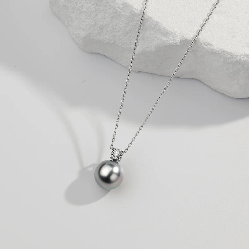 Tahitian grey pearl pendant, Princess Diana necklace, 18K gold/platinum grey seawater pearl choker, top-quality craftsmanship.