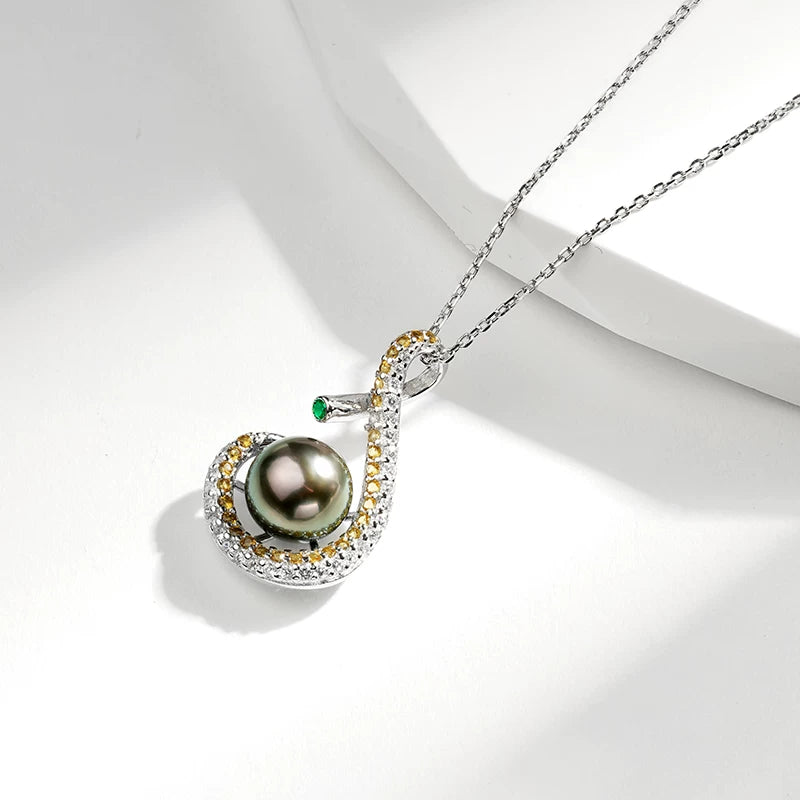 Tahitian Black Pearl Pendant, Swan Necklace, S925 Silver Jewelry, Seawater Pearl Clavicle Chain, Gift