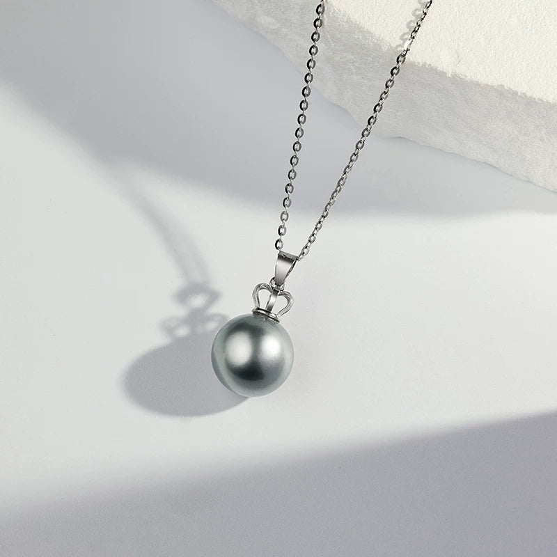 Tahitian Grey Pearl Pendant Crown 18K Gold Necklace Platinum Grey Perfectly Round Saltwater Pearl Choker High-End Women's