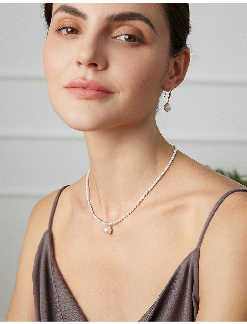 Edison Pearl Necklace, 18K Gold Tiny Bead Necklace, Single Freshwater Pearl Clavicle Necklace, Jewelry for Women