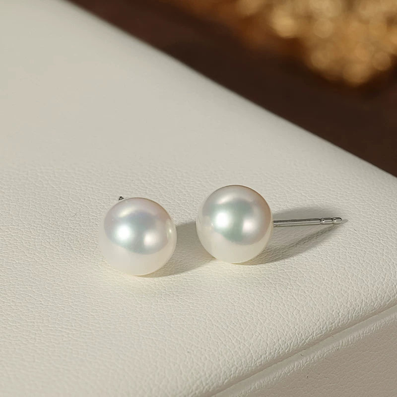 Freshwater Pearl Stud Earrings PT950 Platinum Earrings Elegant and Classy Aurora Perfectly Round Pearl Accessories Gift for Girlfriend