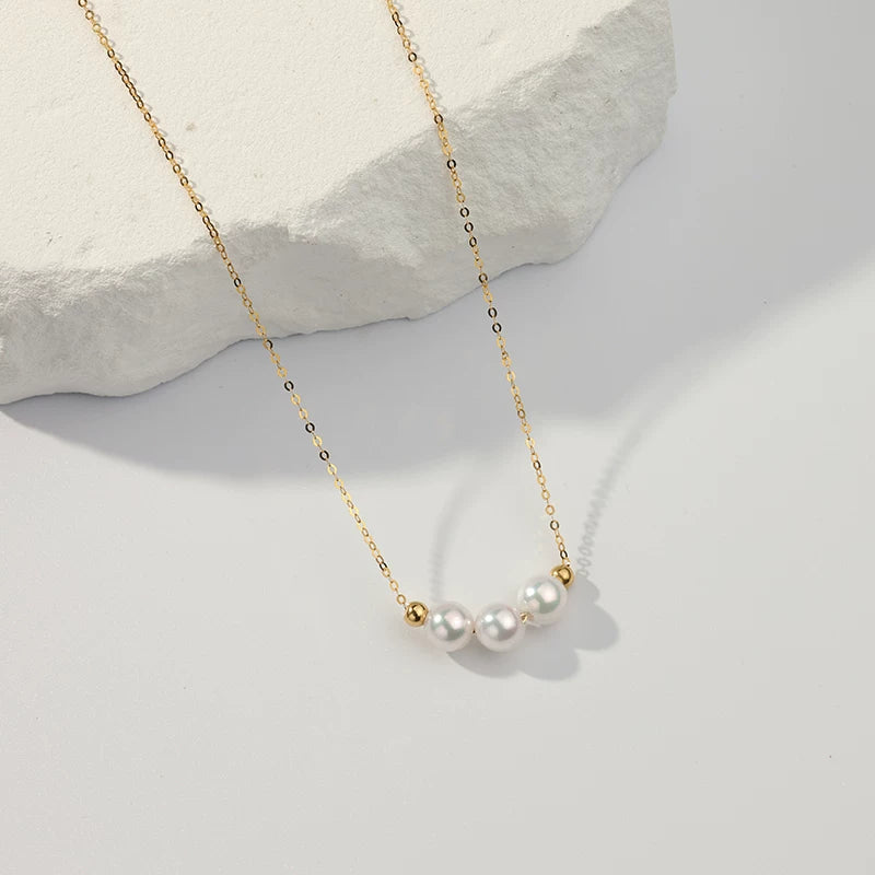 Akoya Pearl Necklace Smile Chain 18K Gold Saltwater Pearl Clavicle Necklace High-End Jewelry Gift