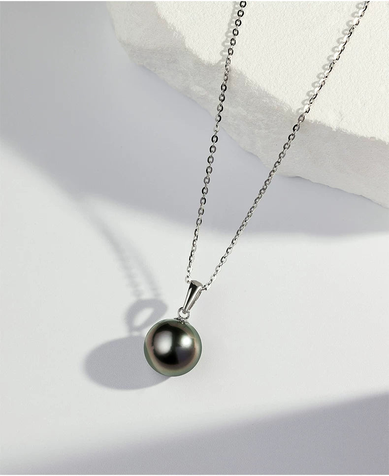 Tahitian Black Pearl Pendant S925 Silver Necklace Saltwater Pearl Clavicle Chain Choker Jewelry Gift for Girlfriend