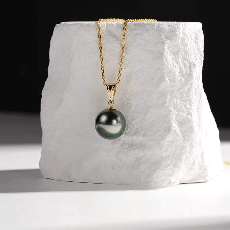 Tahitian Black Pearl Pendant, 18K Gold Melon Seed Clasp, Necklace, Jewelry, Saltwater Pearl, Clavicle Chain, Gift, Ornament