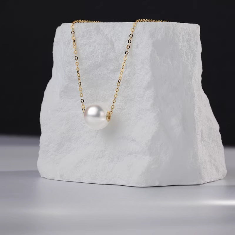 Akoya Seawater Pearl Lucky Charm Necklace, 18K Gold Pendant, Simple Clavicle Chain Jewelry, Versatile Necklace, Fine Jewelry