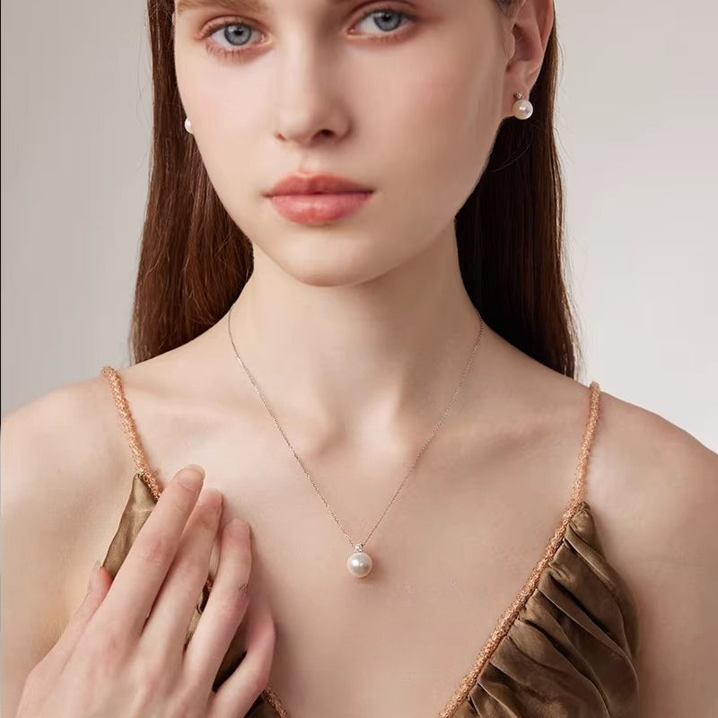 Edison freshwater pearl pendant, Princess Diana 18K gold necklace, perfectly round, high-luster pearl necklace, jewelry gift.