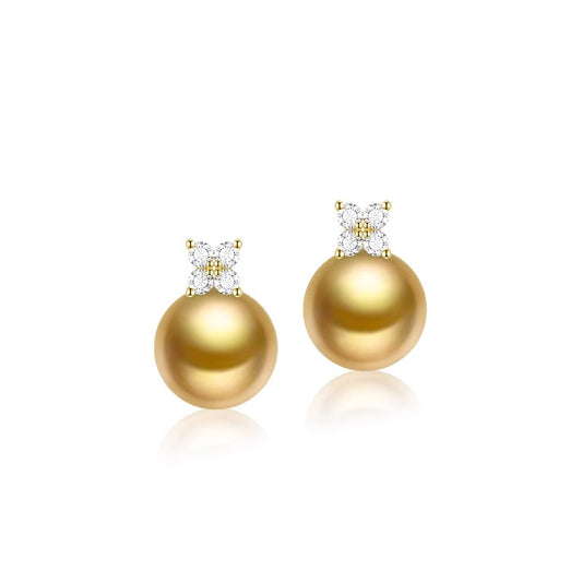 Gold Pearl Earrings for Women 18K Gold Four-Leaf Clover Diamond Earrings Temperamental Workplace Earrings