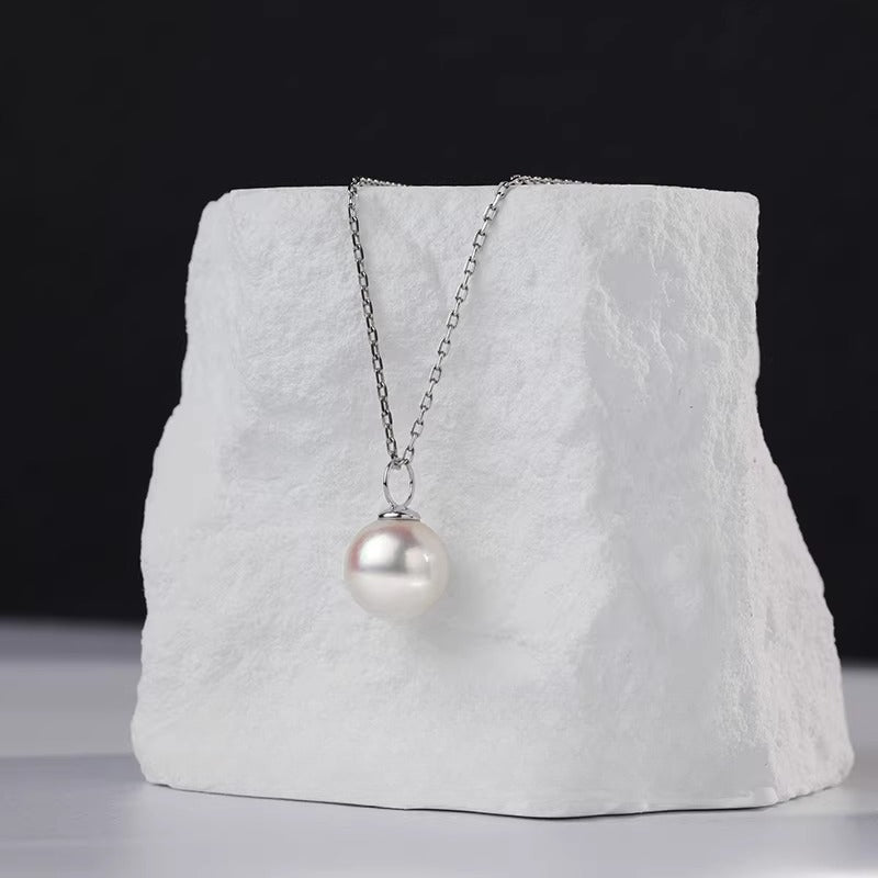 Akoya Pearl Pendant, 18K Gold Necklace, Round Seawater Pearl Pendant, High-End Jewelry