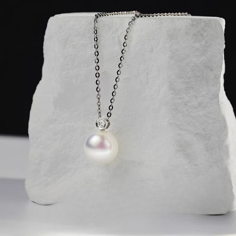 Akoya Pearl Pendant 18K Gold Necklace Diamond Seawater Pearl Choker Fashion Clavicle Pendant Jewelry Gift