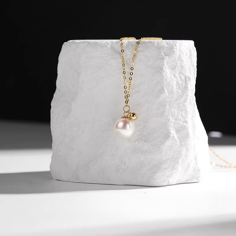Small Golden Pearl Freshwater Pearl Pendant 18K Gold Natural Pearl Necklace Clavicle Chain Versatile Jewelry Girlfriend Gift