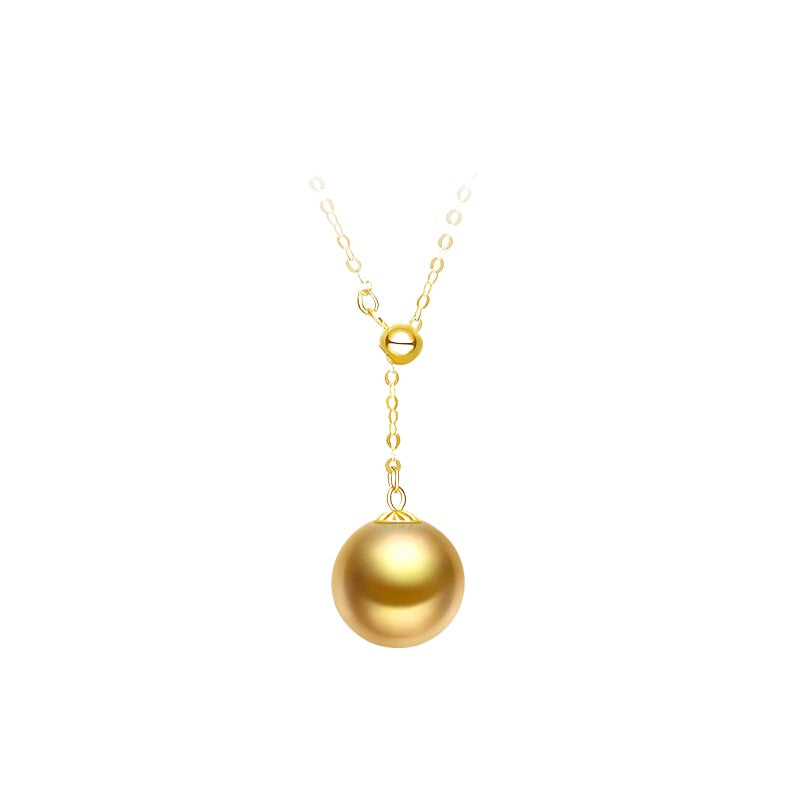 South Sea Golden Pearl Pendant 18K Gold Y-Shaped Chain Sea Pearl Necklace Fashion Choker Clavicle Chain Gift for Girlfriend
