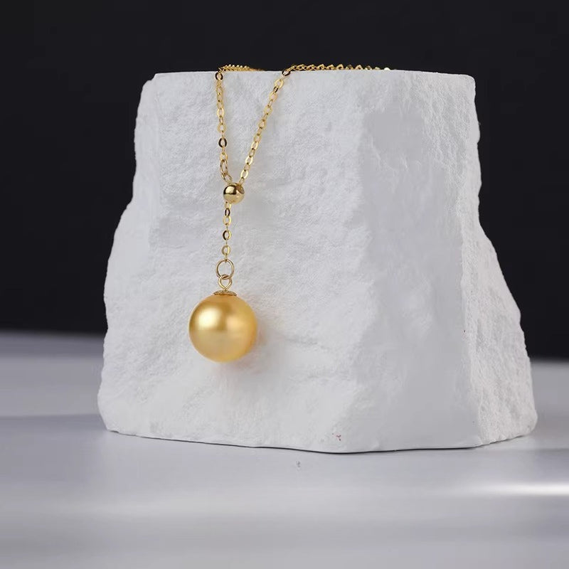 South Sea Golden Pearl Pendant 18K Gold Y-Shaped Chain Sea Pearl Necklace Fashion Choker Clavicle Chain Gift for Girlfriend