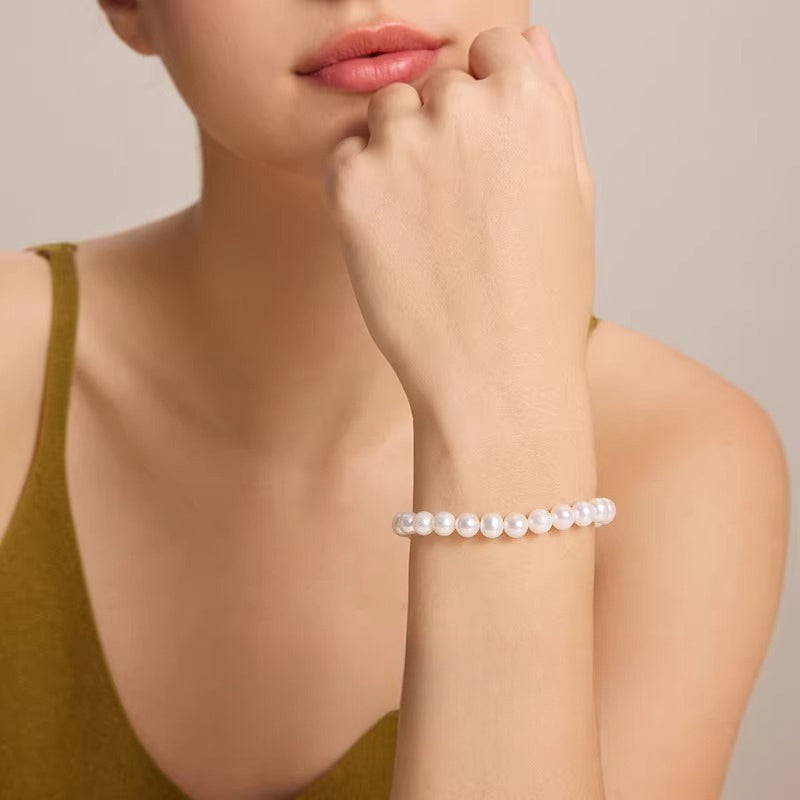 Natural Freshwater Pearl Bracelet S925 Silver Beaded Bracelet for Women Versatile Beaded Jewelry High-End Gift for Mom