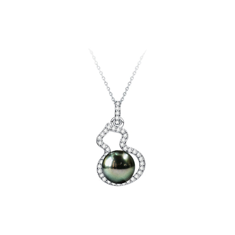 Tahitian Black Pearl Gourd Pendant Necklace, S925 Silver, Elegant Jewelry, Seawater Pearl Choker, Neck Ornament for Women