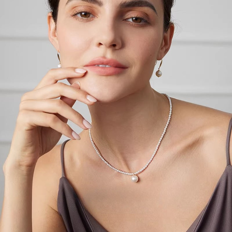 Edison Pearl Necklace, 18K Gold Tiny Bead Necklace, Single Freshwater Pearl Clavicle Necklace, Jewelry for Women