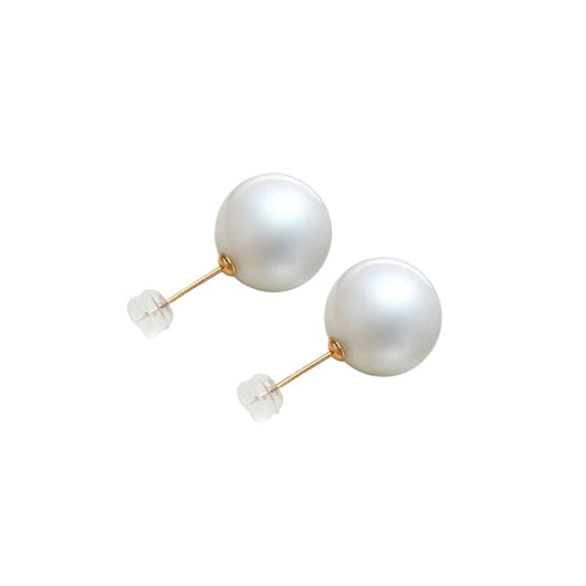 極光愛迪生珍珠耳釘18K金正圓天然淡水珍珠耳飾高級感耳環珠寶女