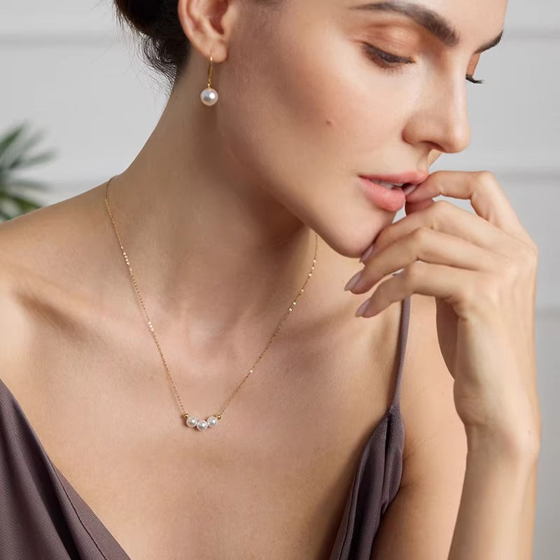 Akoya Pearl Necklace Smile Chain 18K Gold Saltwater Pearl Clavicle Necklace High-End Jewelry Gift