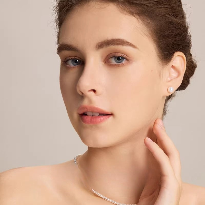 Freshwater Pearl Stud Earrings PT950 Platinum Earrings Elegant and Classy Aurora Perfectly Round Pearl Accessories Gift for Girlfriend