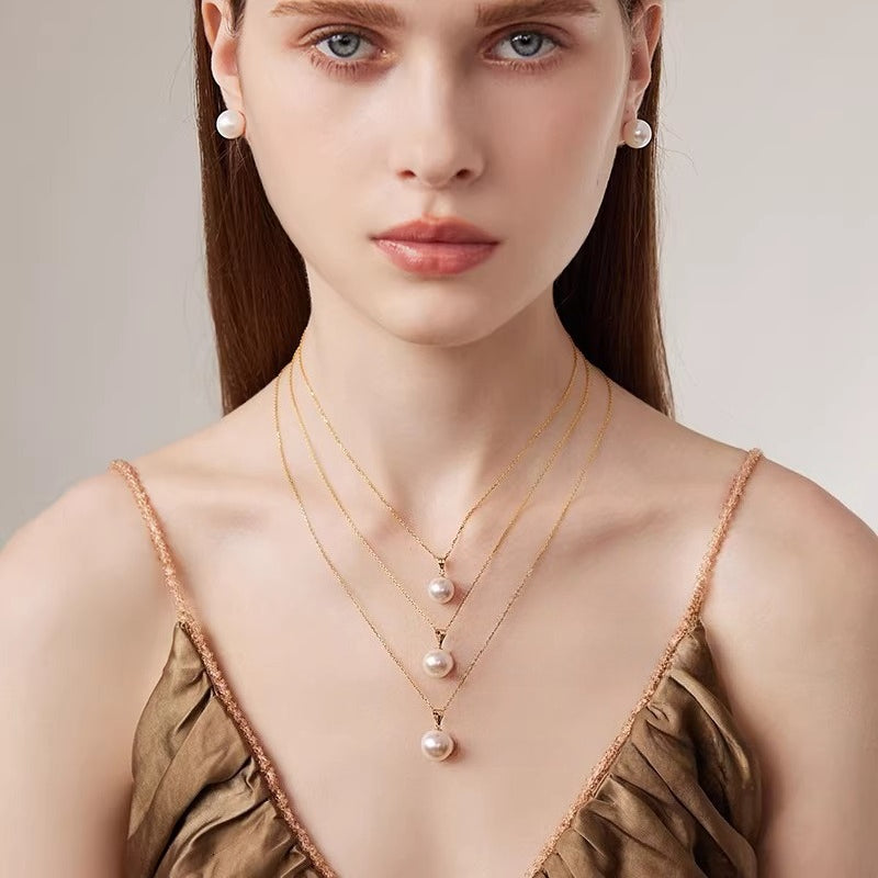 Edison Freshwater Pearl Pendant 18K Gold Necklace with High-Luminous Natural Pearl Clavicle Chain - A Gift for Mother