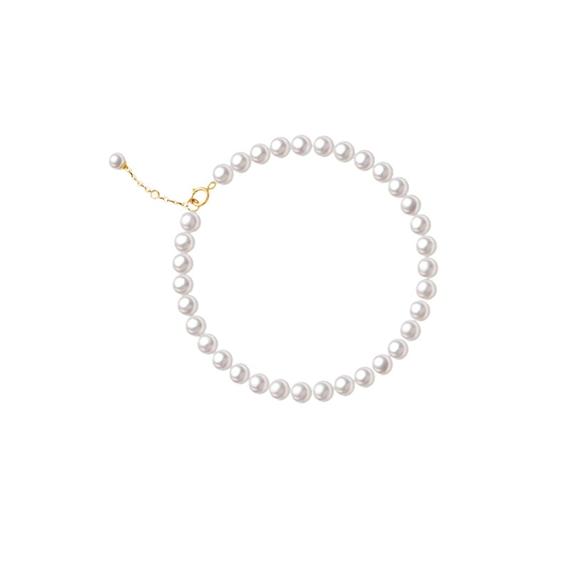 Pearl bracelet with small beads, 18K gold, nearly round natural freshwater pearls, bracelet for women, high-end gift.