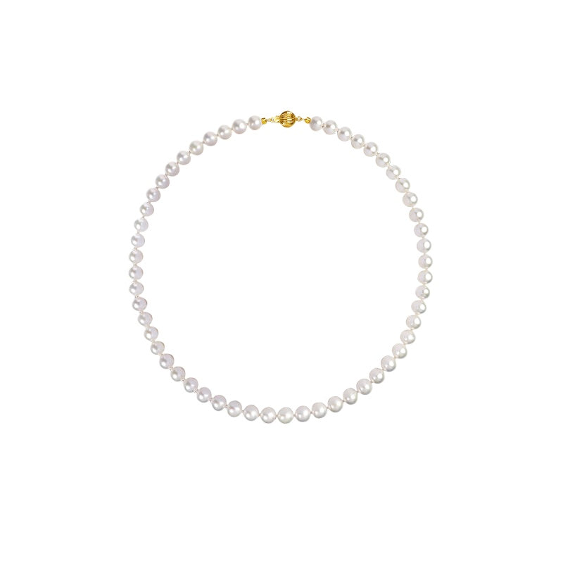 GOSELON JEWELRY High Luster Natural Freshwater Pearl Necklace Near Round Pearl Strand Clavicle Chain Elegant Pearl String Jewelry