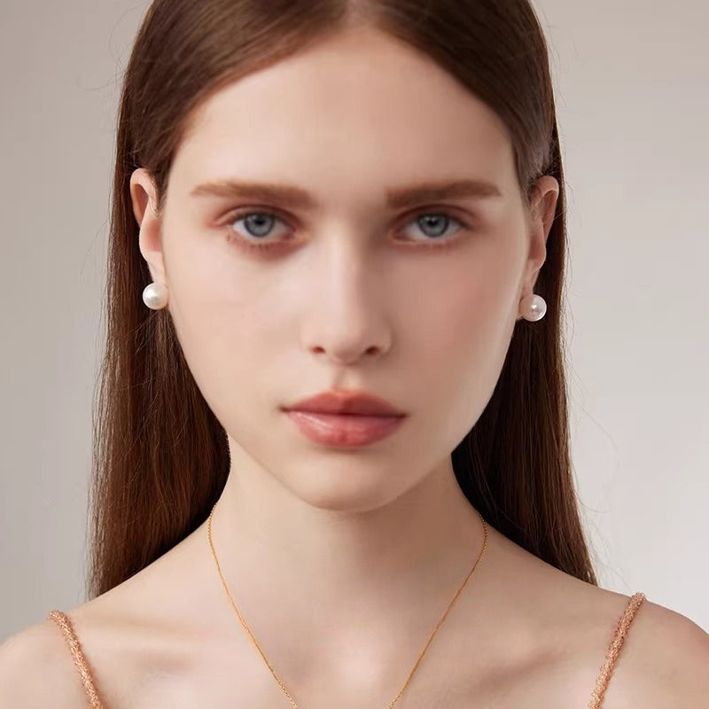 White Edison Pearl Stud Earrings, 18K Gold, Perfectly Round Freshwater Pearl Earrings, Elegant Drop Earrings, Gift