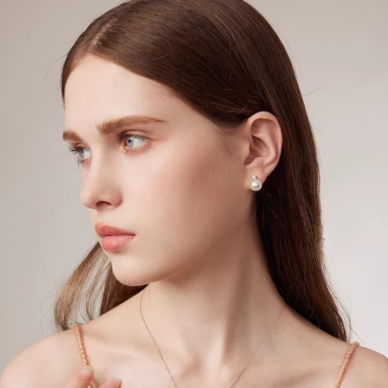 Edison Pearl Stud Earrings, 18K Gold Princess Style Earrings, Round Freshwater Pearl Earrings, High-End Jewelry
