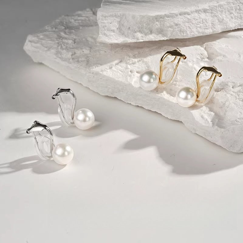Akoya Pearl Clip-on Earrings, 18K Gold Stud Earrings, Non-Pierced Earrings, Saltwater Pearl Earrings, Elegant Jewelry Gift